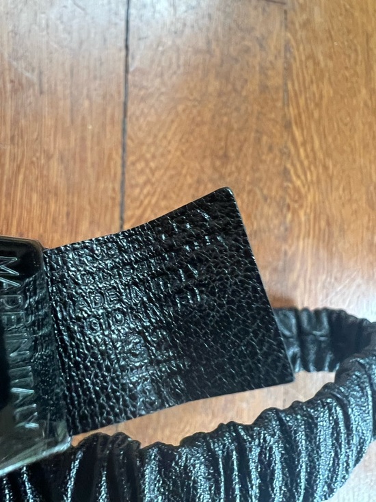 Vintage Burberry Black Gathered Leather Belt with Gunmetal Plaque Buckle - Picture 7 of 10